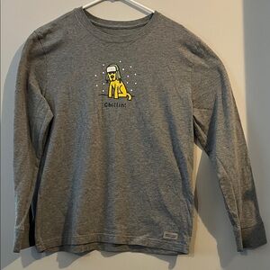 Mens Gray Long-Sleeve 'Chillin' Dog' Graphic Tee